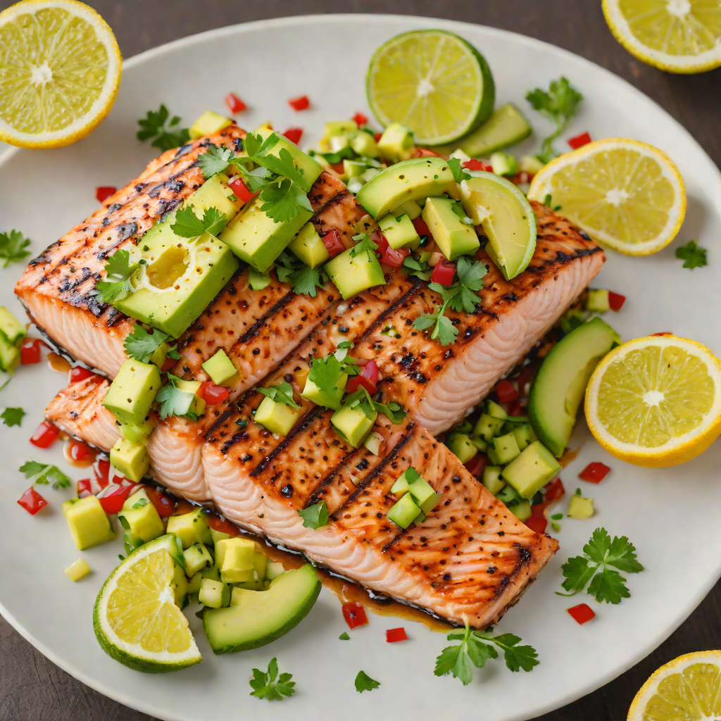 Grilled Lemon-Garlic Salmon with Avocado Salsa
