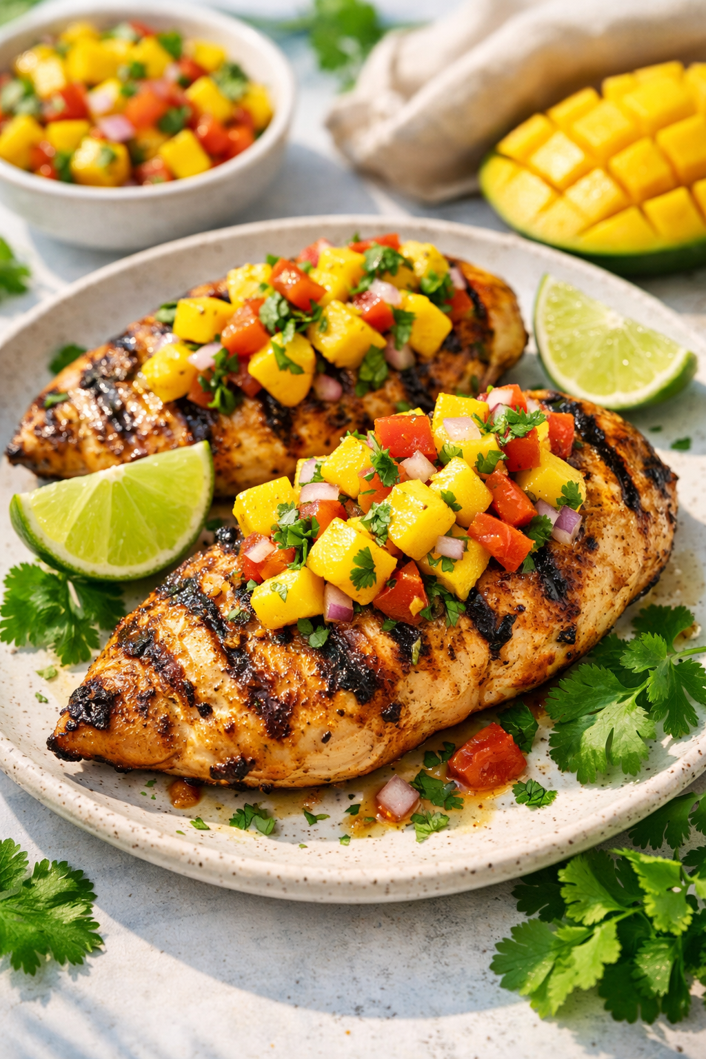 High-Protein Grilled Chicken with Spicy Mango Salsa