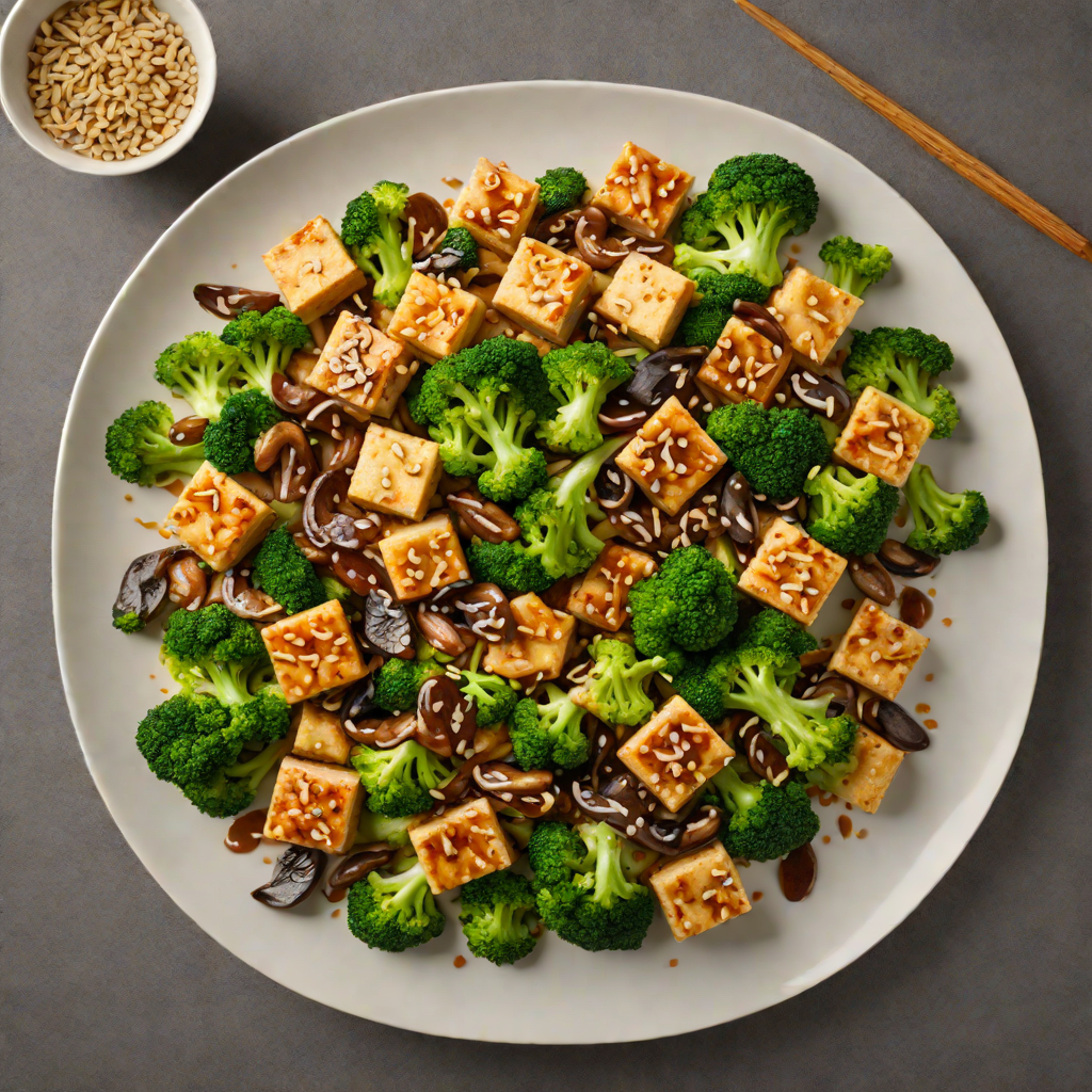 Stir-Fried Tofu with Ginger-Sesame Broccoli and Shiitake