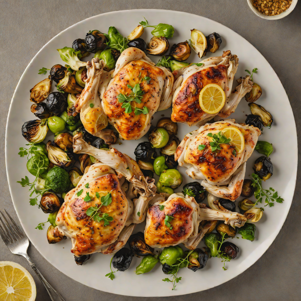Roasted Lemon-Thyme Chicken with Garlic-Sautéed Brussels Sprouts