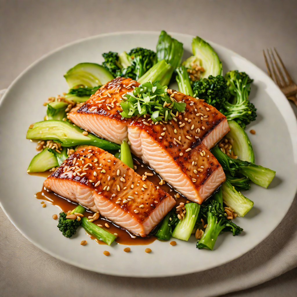 Soy-Garlic Glazed Salmon with Sesame Sautéed Bok Choy