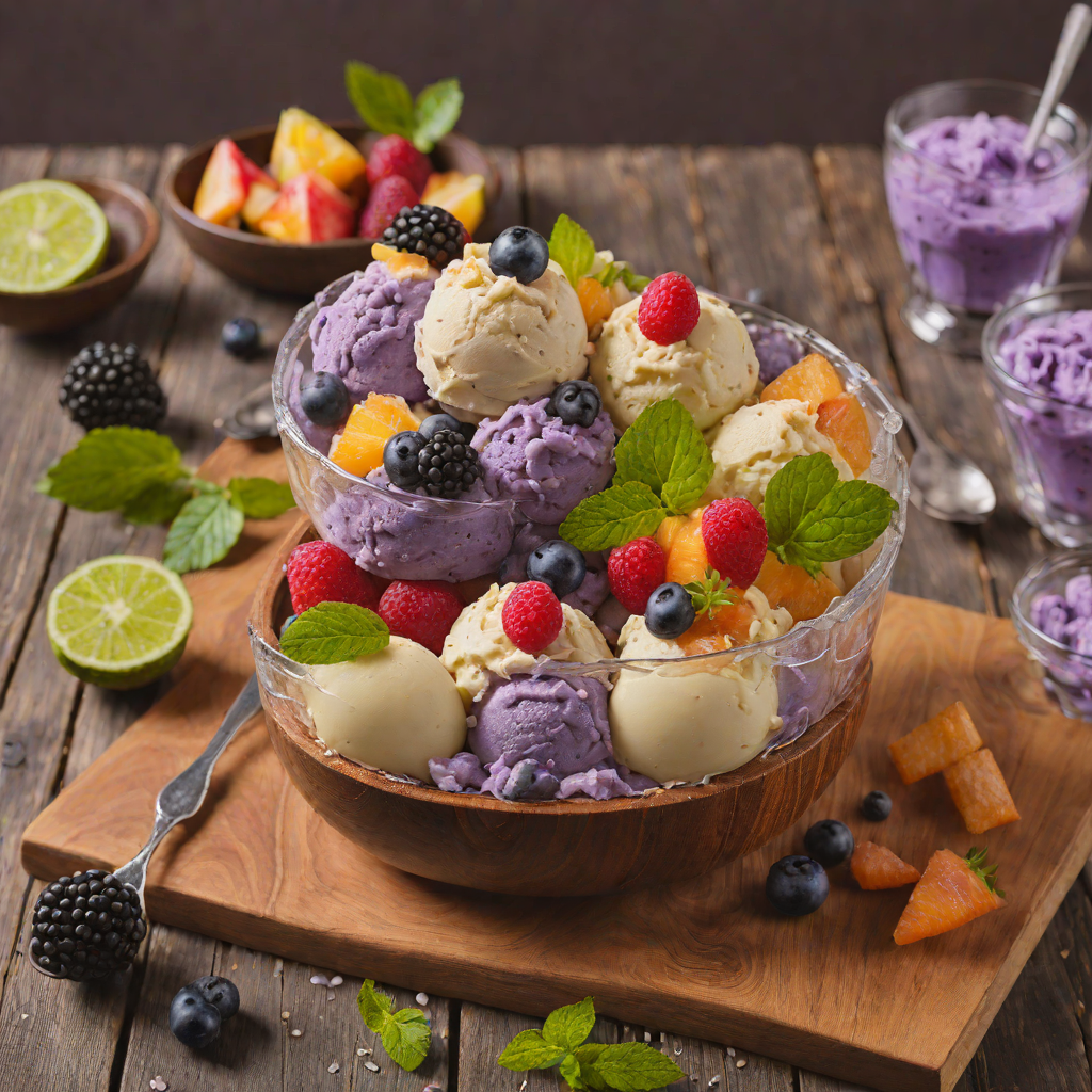 Halo-Halo with Ube Ice Cream and Sweetened Fruits