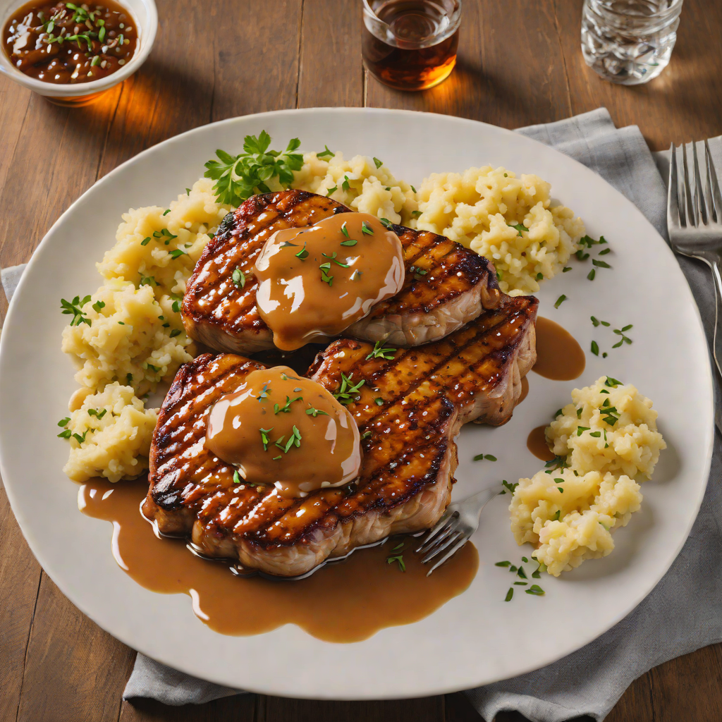 Whiskey-Glazed Pork Chops with Roasted Garlic Mashed Potatoes