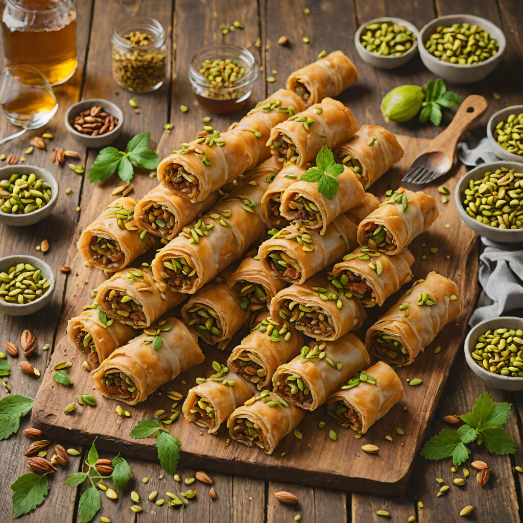 Spiced Honey Baklava Rolls with Toasted Pistachios