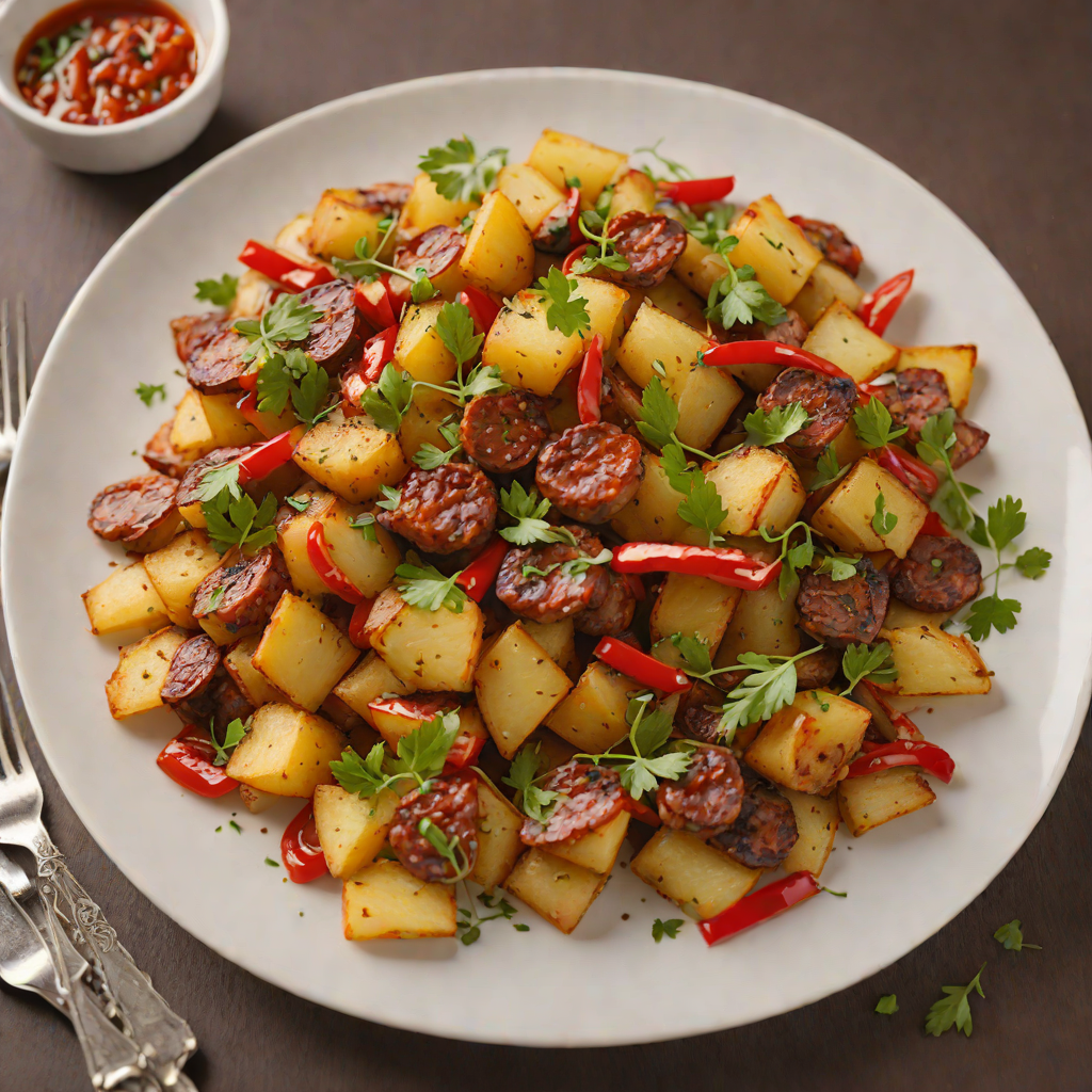 Sautéed Chorizo and Potato Tapa with Roasted Red Peppers