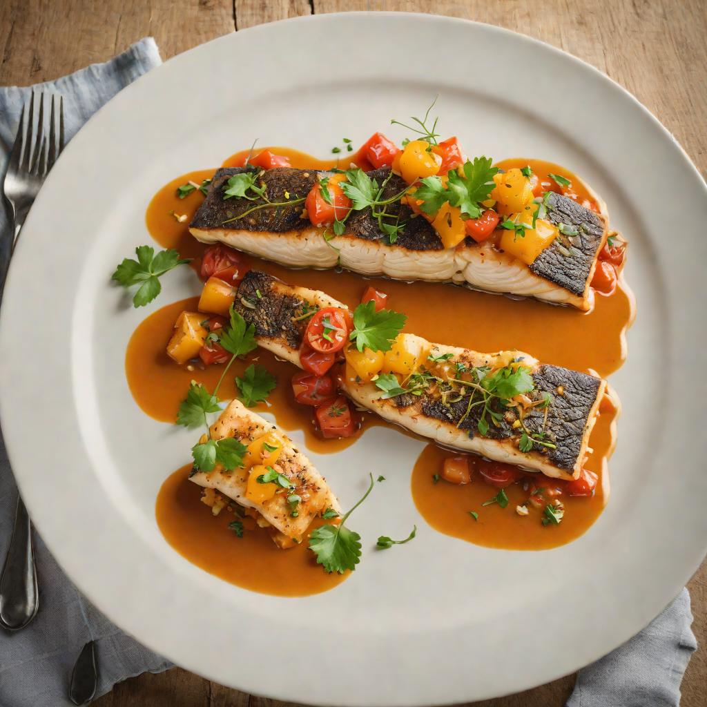 Pan-Seared Sea Bass with Saffron and Garlic-Infused Tomato Sauce