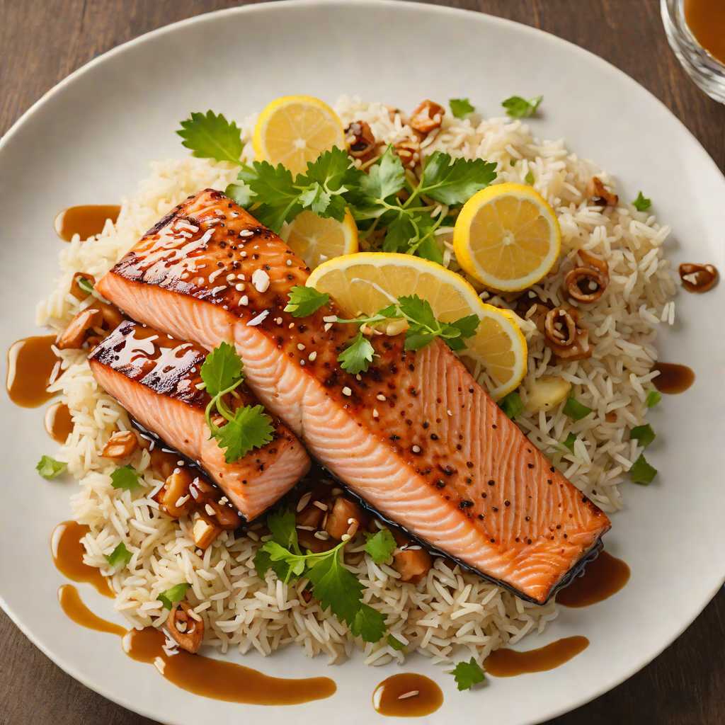 Pan-Seared Salmon with Honey Soy Glaze and Ginger Rice