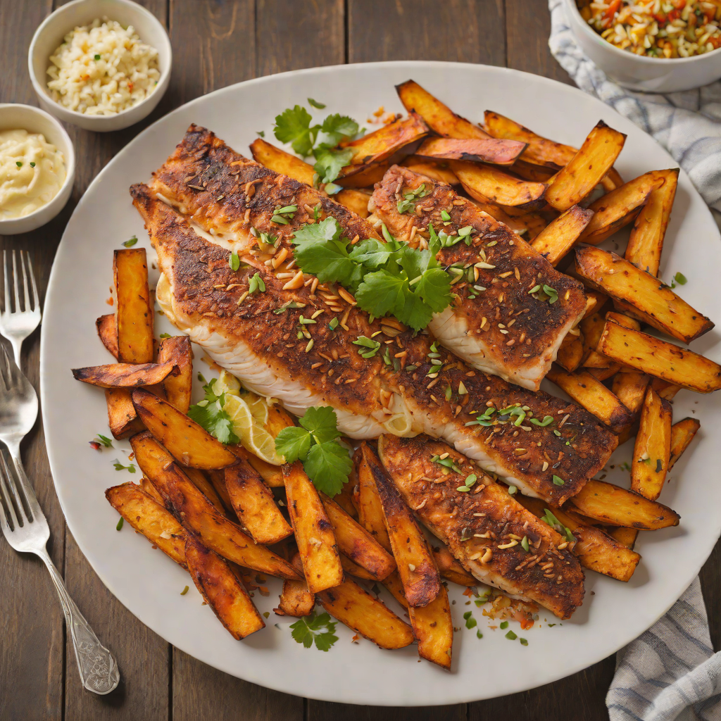 Baked Cajun-Spiced Catfish with Roasted Sweet Potato Wedges
