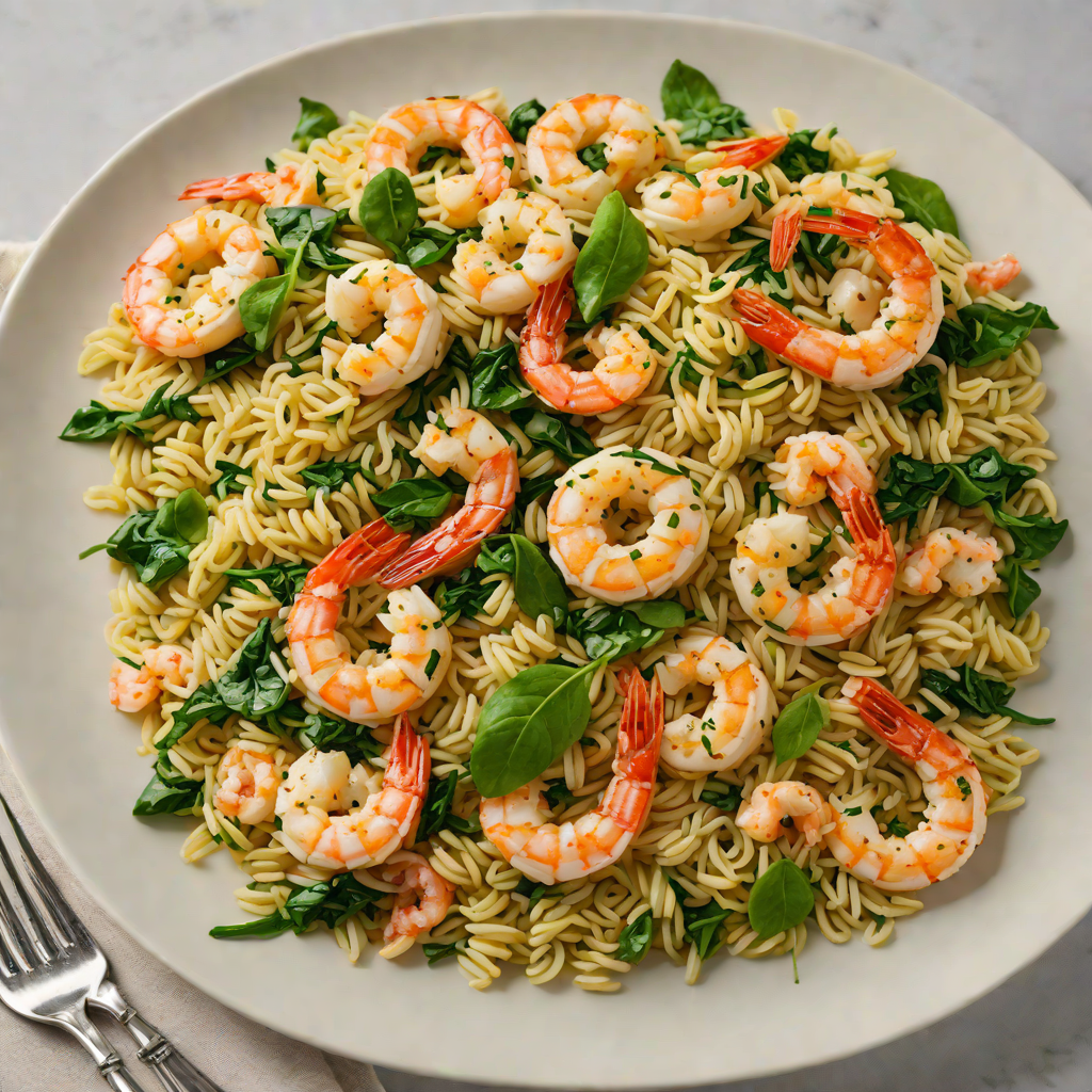 Sautéed Shrimp with Garlic, Lemon, and Spinach Over Orzo