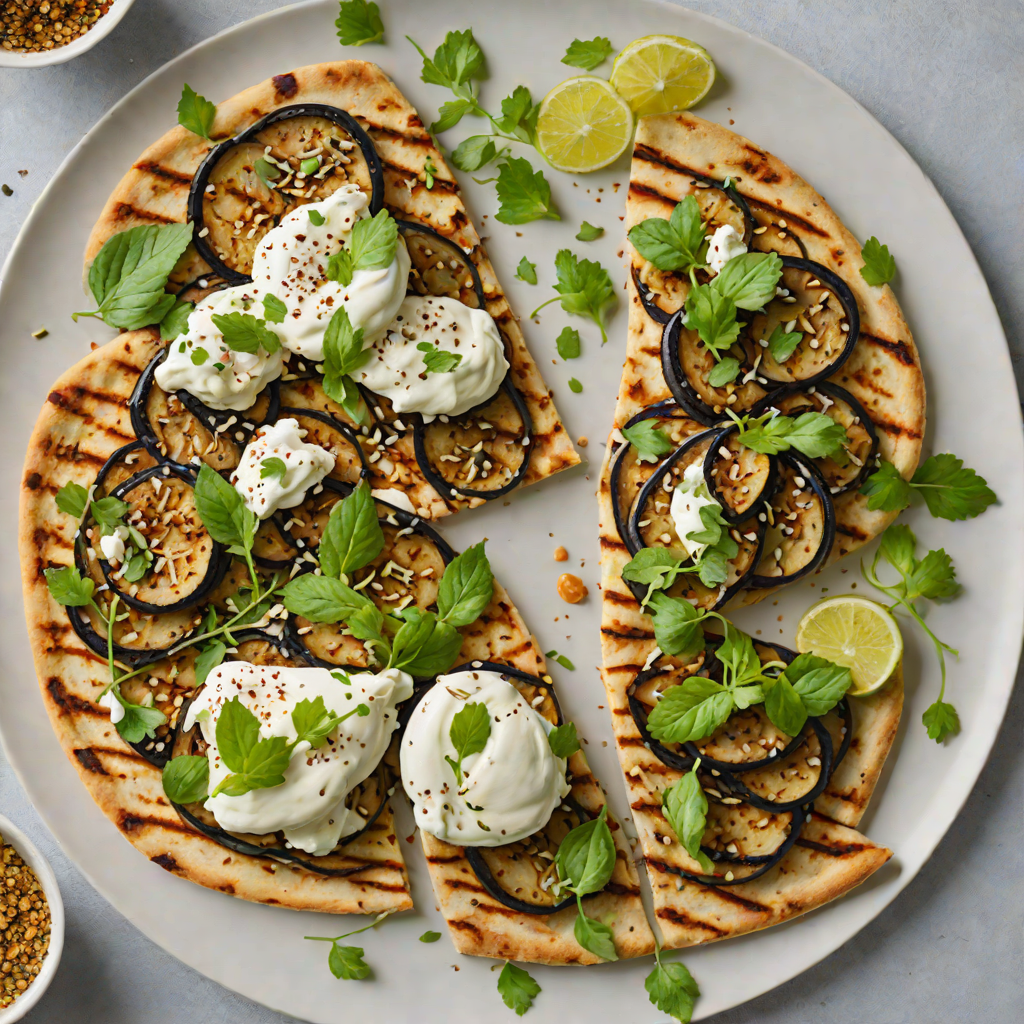 Grilled Eggplant and Za'atar Flatbread with Labneh Drizzle