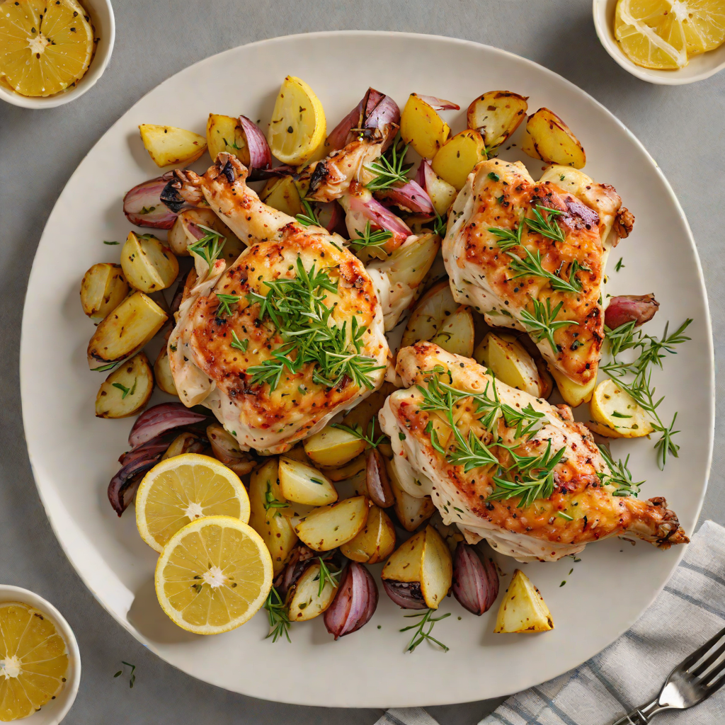 Baked Lemon-Garlic Chicken with Crispy Herb Potatoes