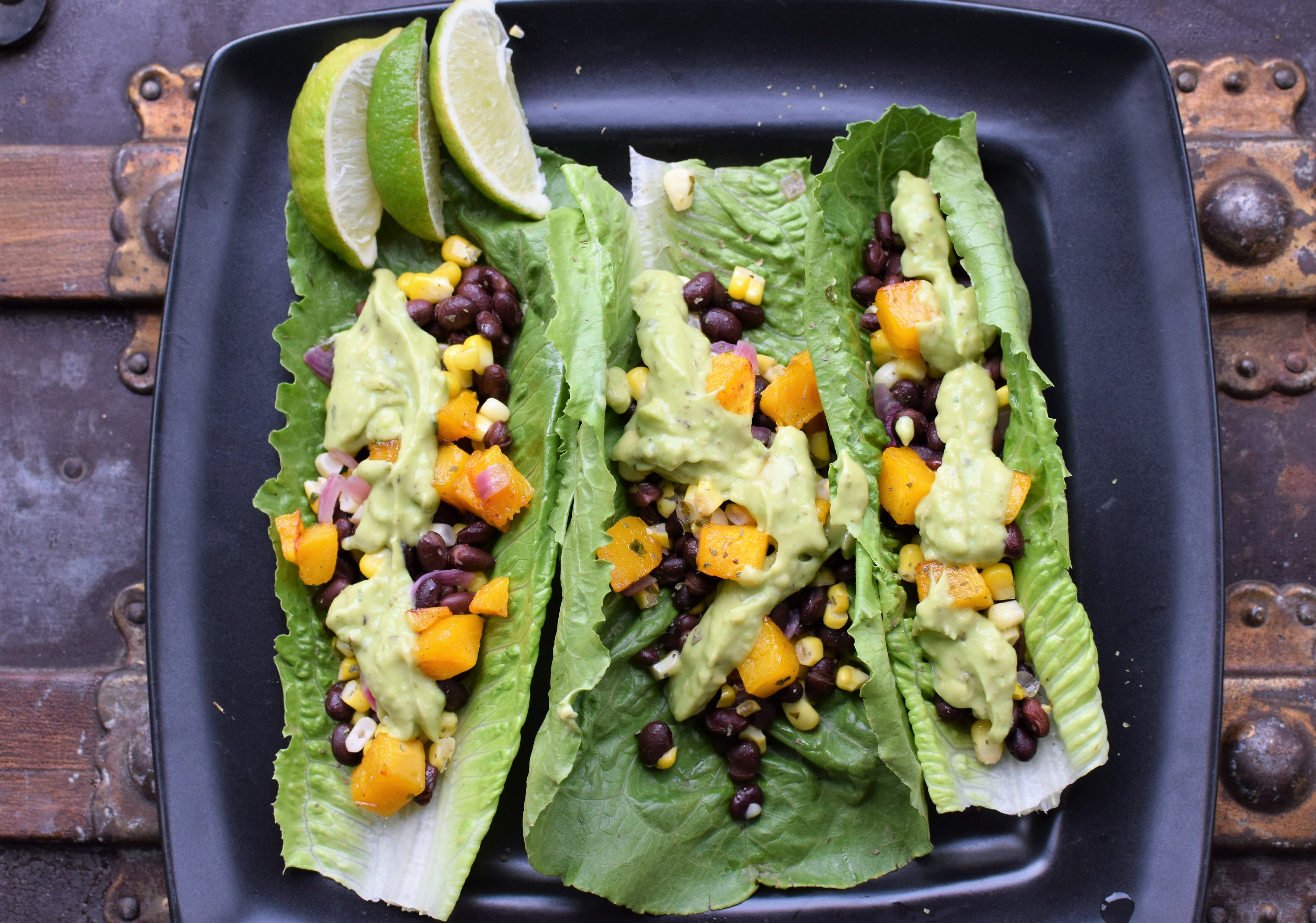 One-Pan Mexican Black Bean & Corn Tacos with Avocado Crema