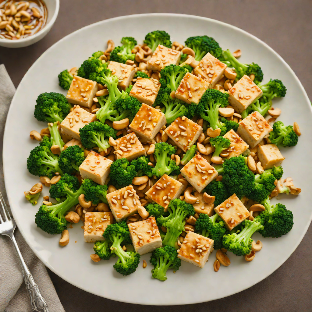 Quick Stir-Fried Garlic Tofu with Broccoli and Cashews