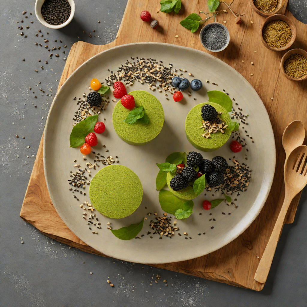 3D Modeled Molecule-Inspired Matcha and Black Sesame Mousse