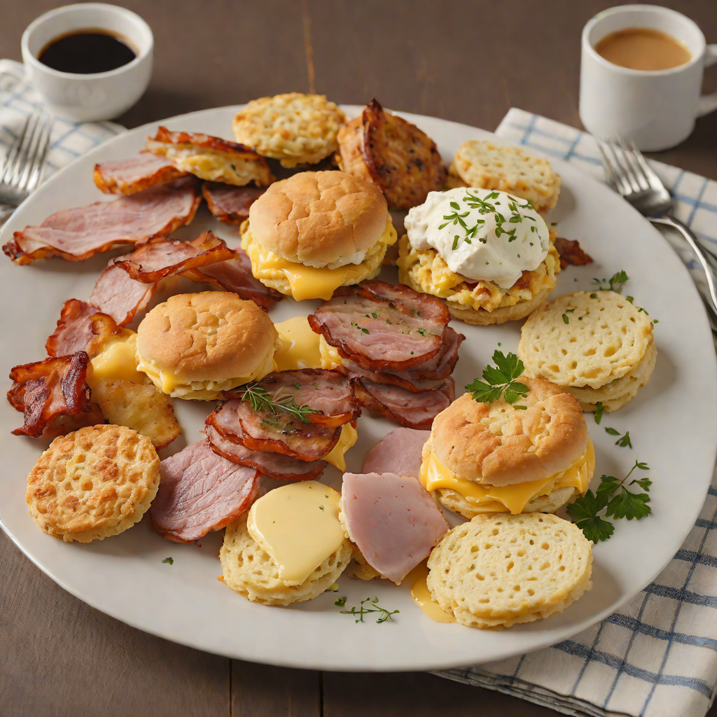 Breakfast Platter with Bacon, Sausage, Ham, and Buttermilk Biscuit