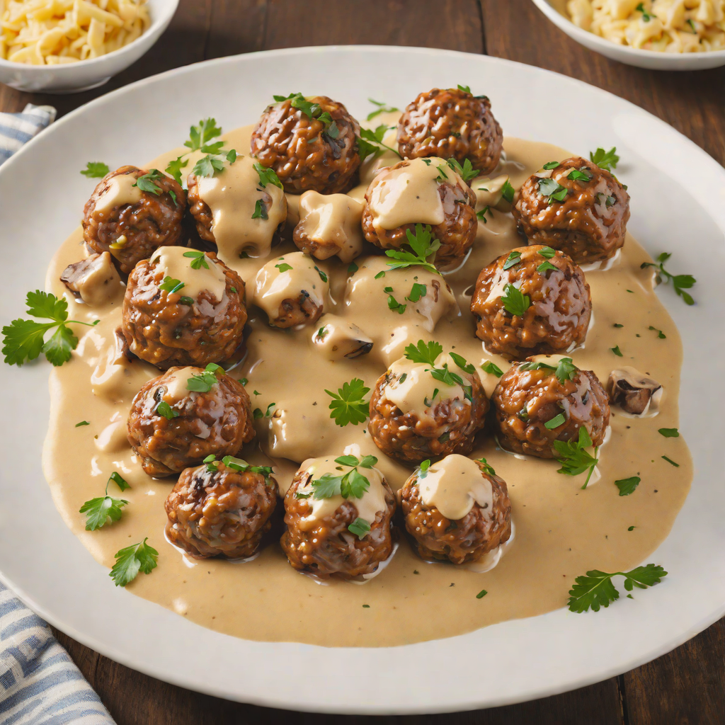 Cheddar-Stuffed Meatballs with Creamy Mushroom Sauce