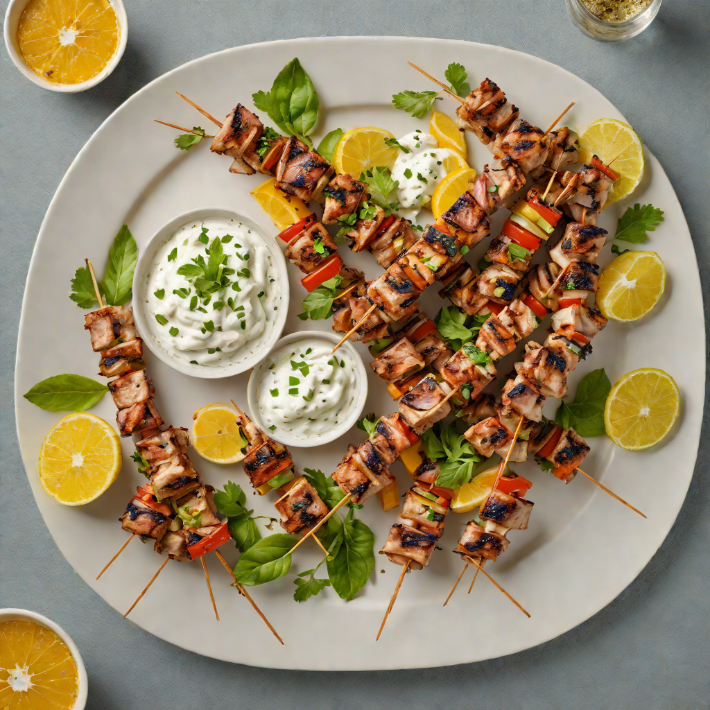 Grilled Citrus-Marinated Pork Skewers with Tzatziki