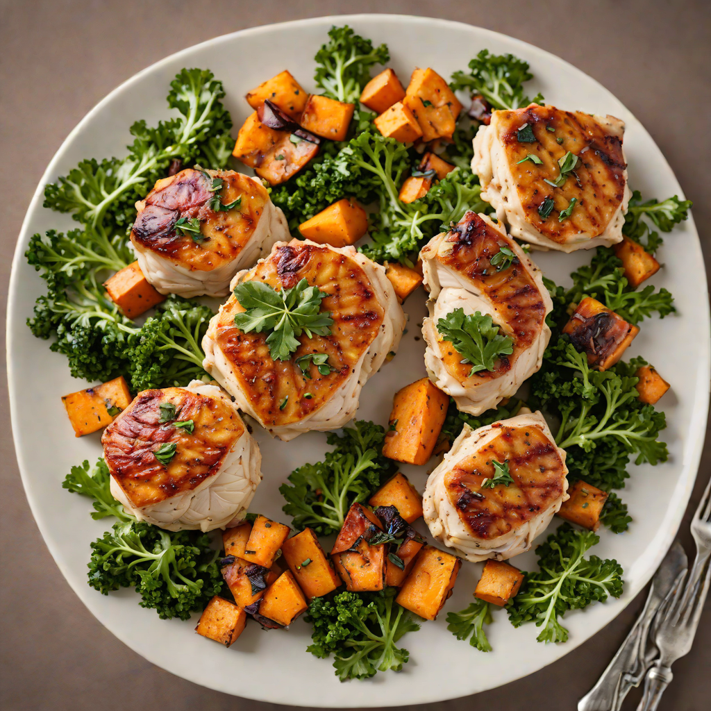 Pan-Seared Chicken Thighs with Roasted Sweet Potatoes and Kale