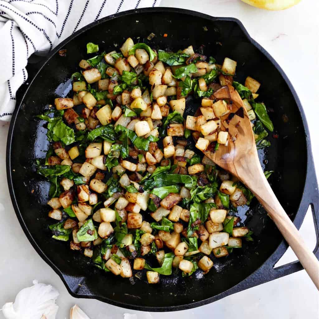 Sautéed Kohlrabi with Greens and Lemon