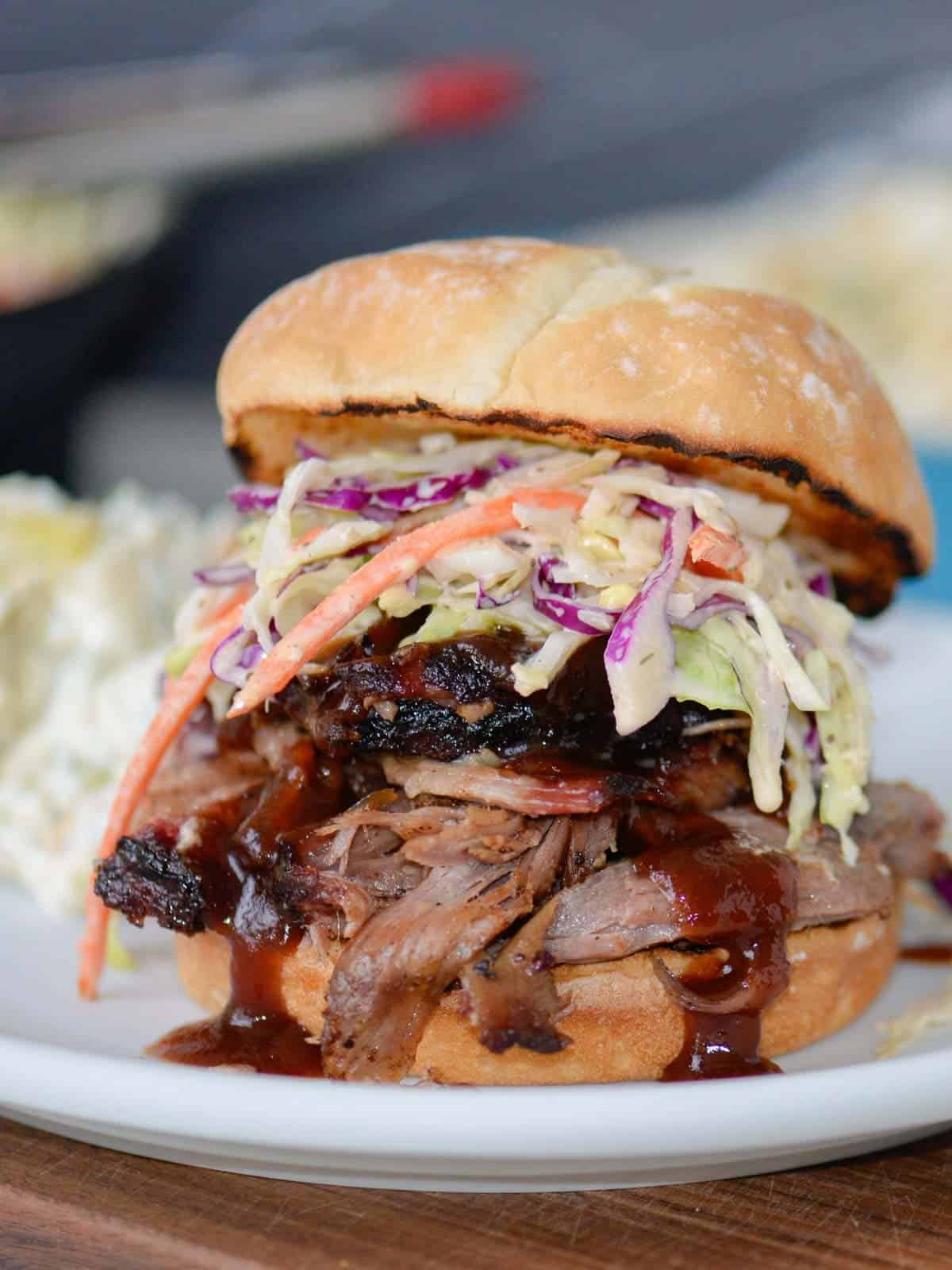 Oak-Smoked Pulled Pork Shoulder with Spiced Apple Slaw