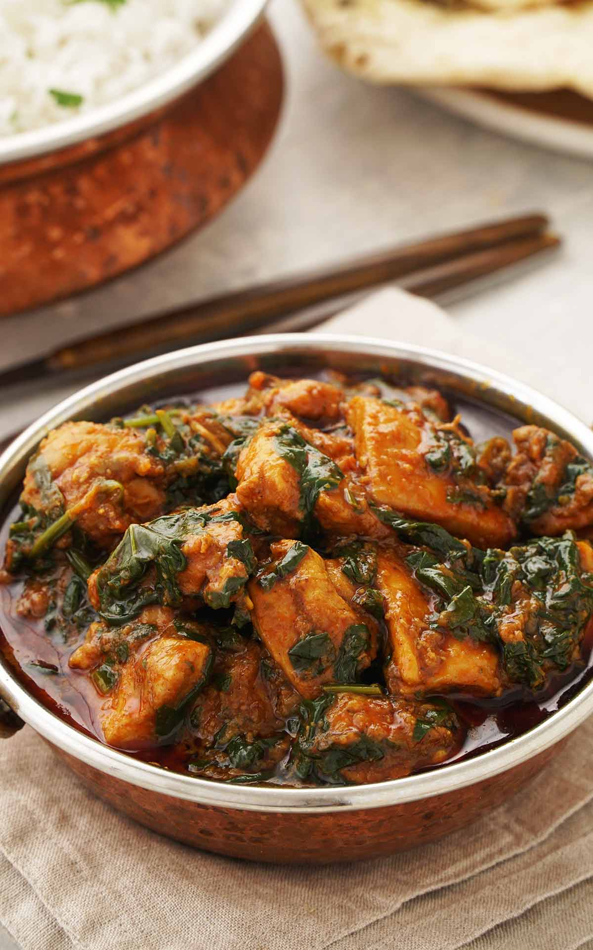 Simple Nepali Chicken Saag with Garlic and Spinach