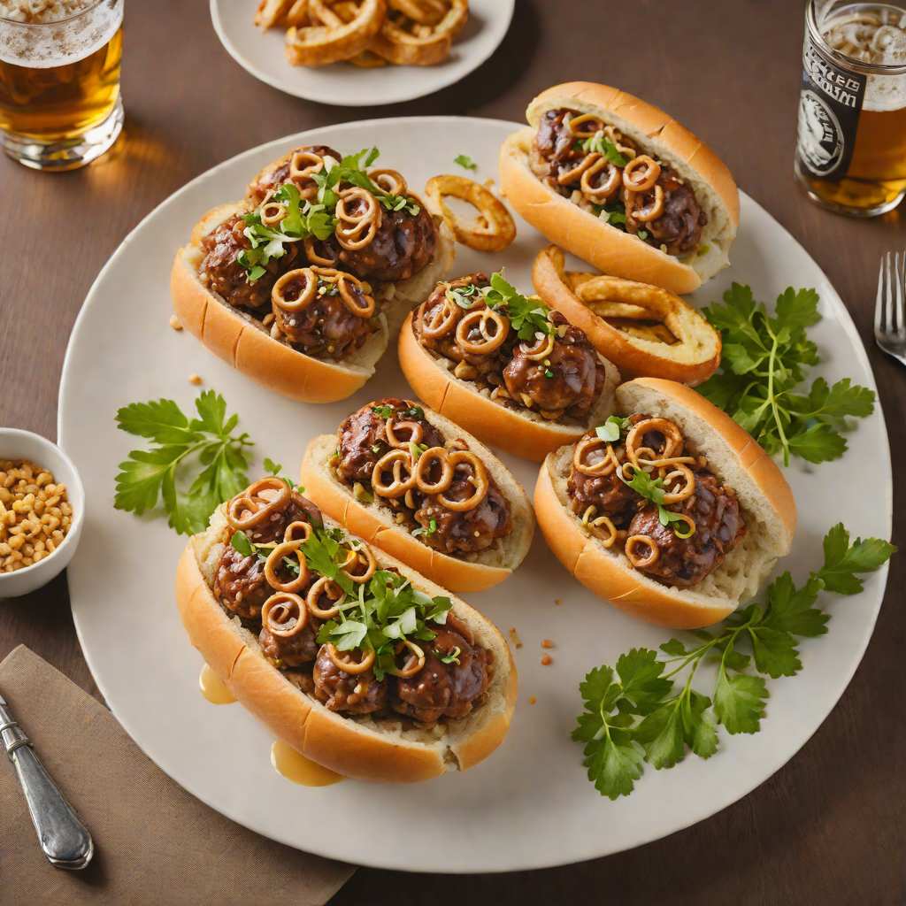 Milwaukee Beer-Braised Bratwurst with Caramelized Onions and Pretzel Buns