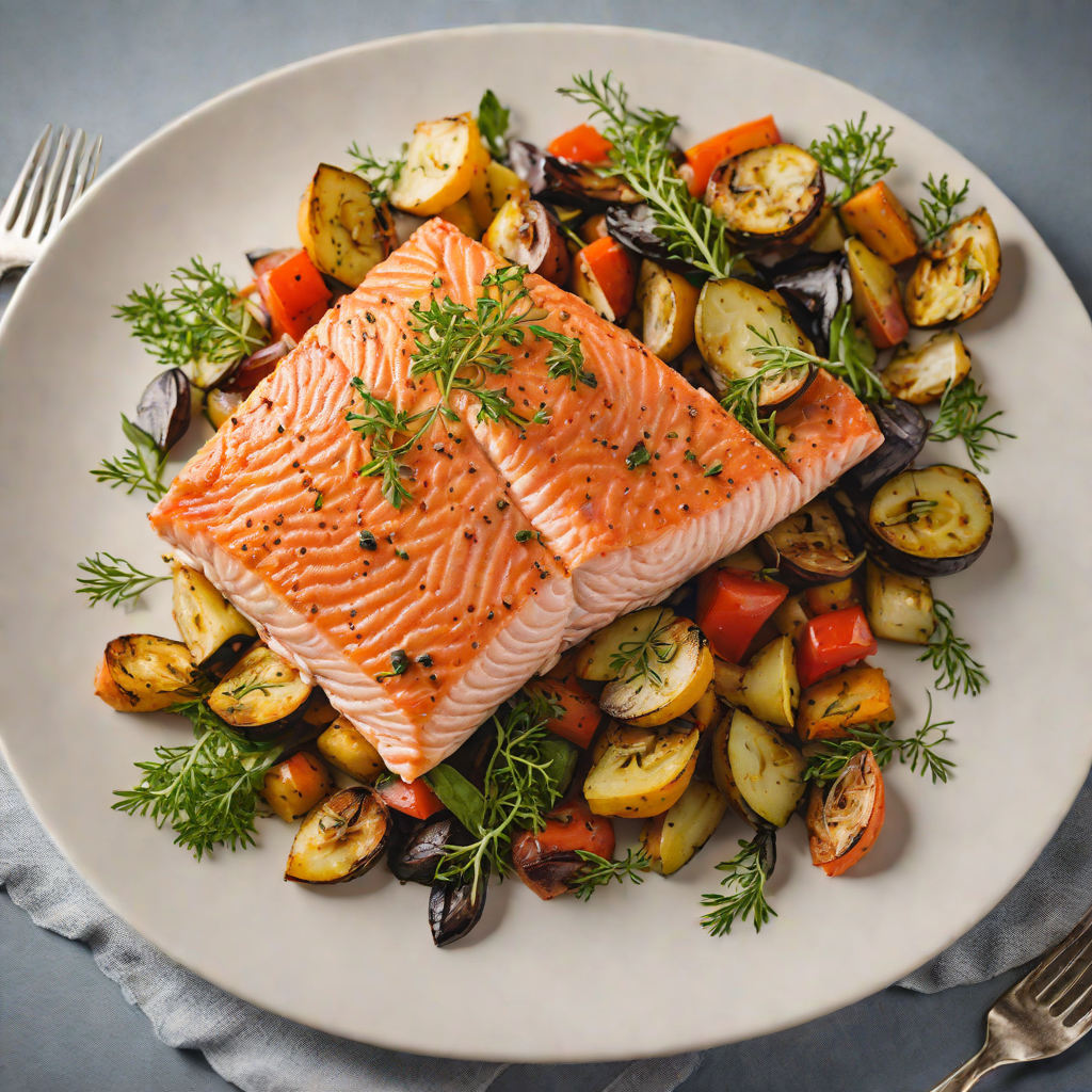 Baked Italian Herb-Rubbed Salmon with Roasted Vegetables