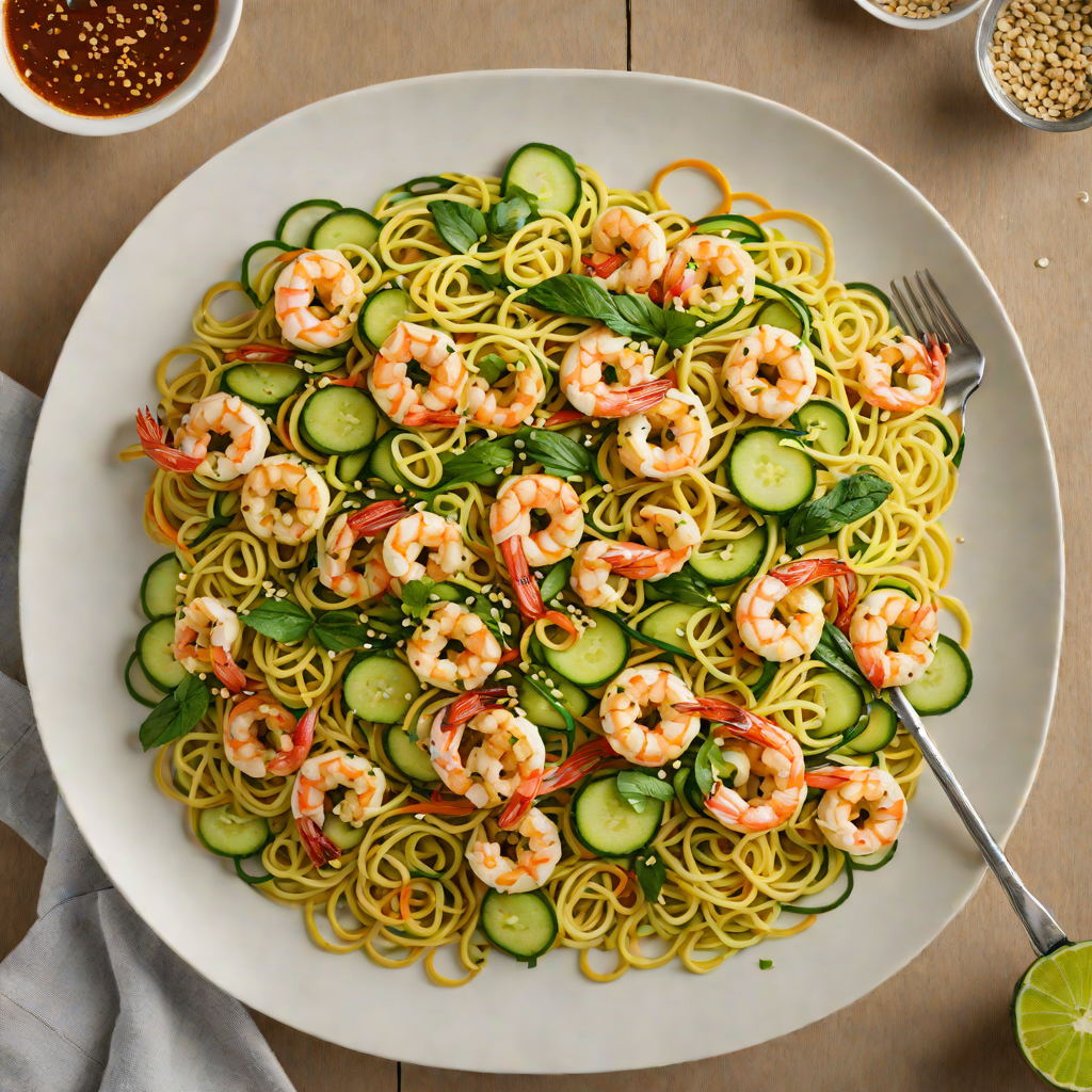 Zucchini Noodle Stir-Fry with Shrimp and Ginger-Sesame Dressing