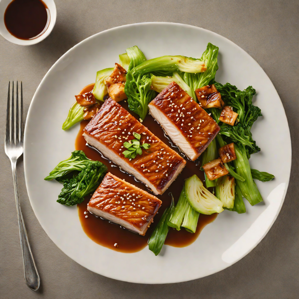 Pan-Seared Shanghainese Pork Belly with Soy-Braised Bok Choy