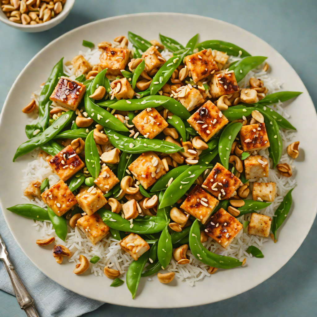 Stir-Fried Spicy Tofu with Snow Peas and Cashews