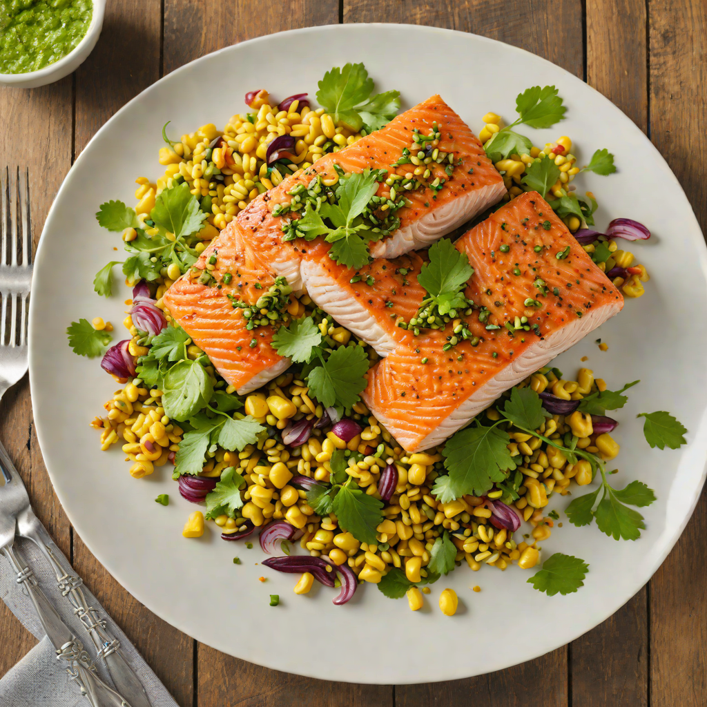 Pan-Roasted Salmon with Cilantro-Lime Pesto and Charred Corn Salad