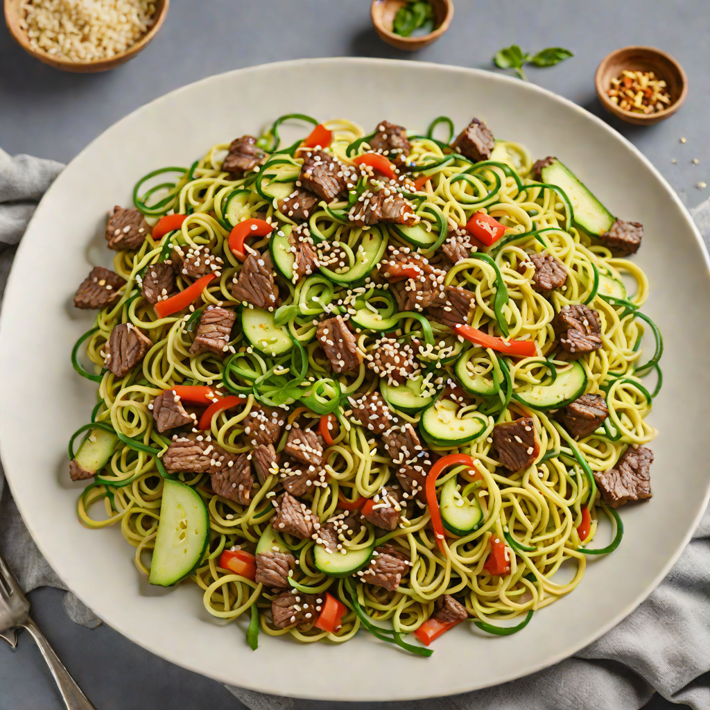Zucchini Noodles Stir-Fried with Beef and Sesame