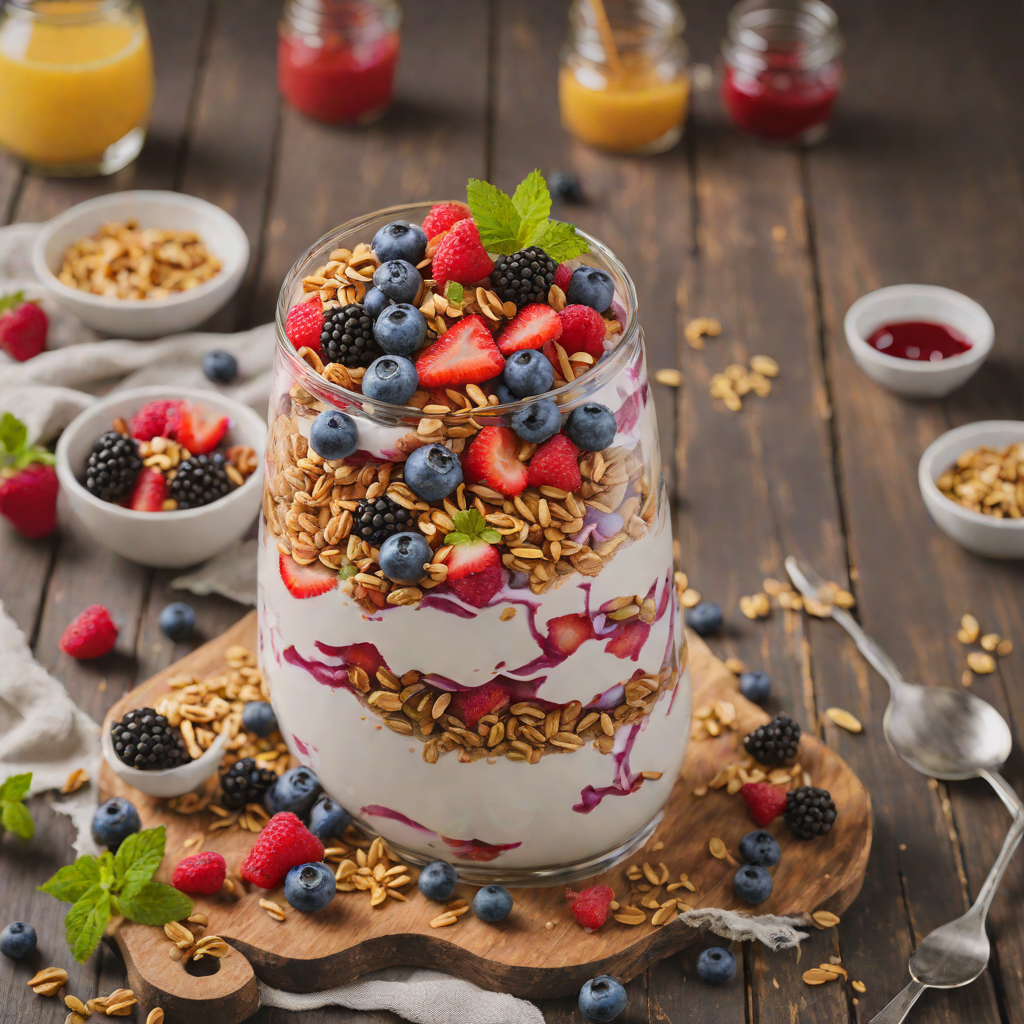No-Bake Berry Yogurt Parfait with Granola and Honey