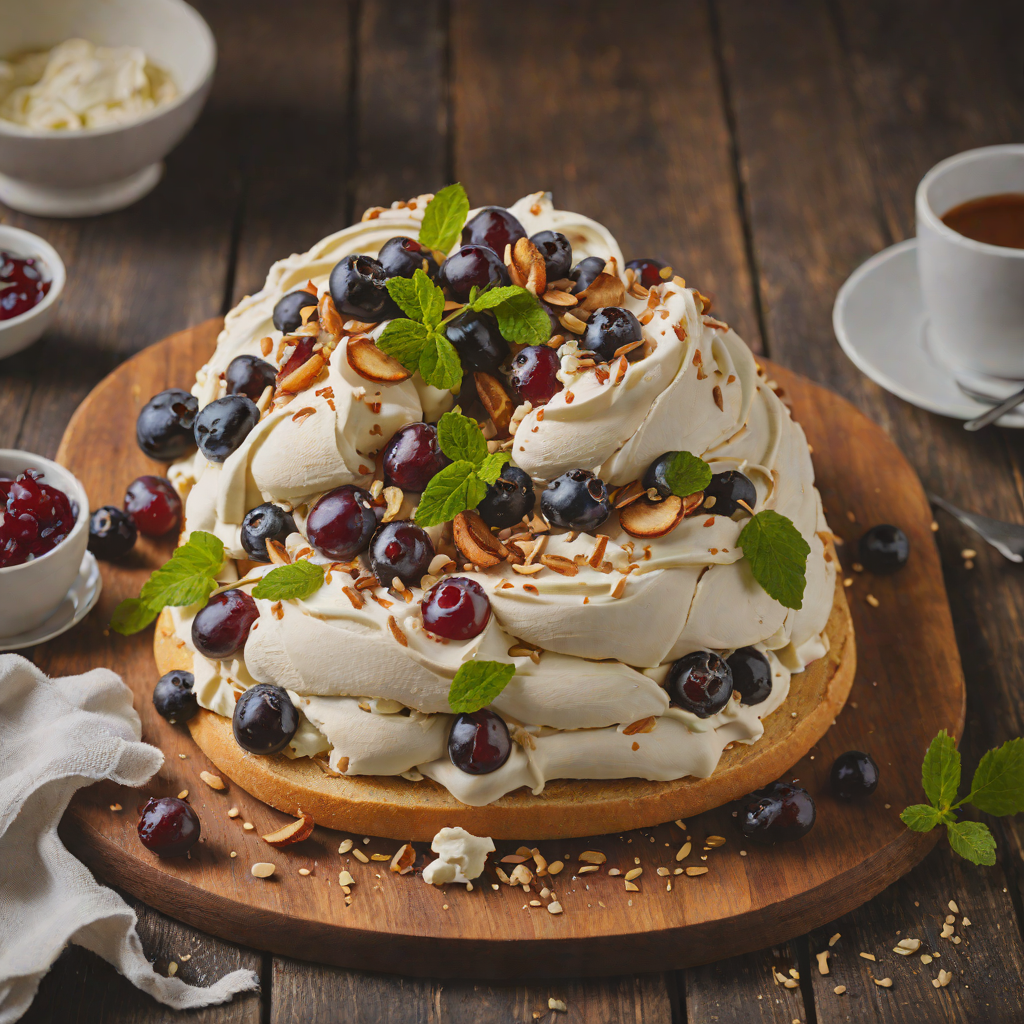 Macadamia and Davidson's Plum Pavlova with Whipped Cream
