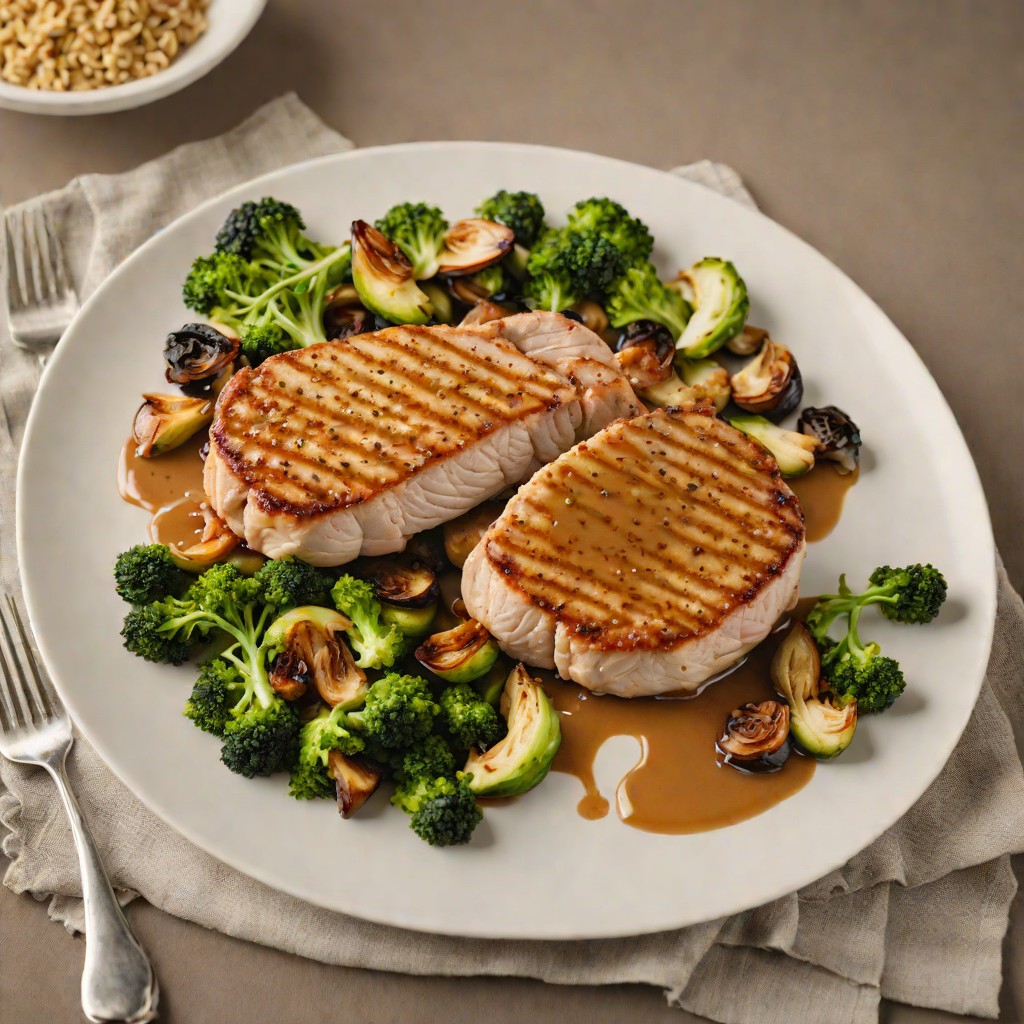 Pan-Seared Pork Chops with Apple Cider Pan Sauce and Sautéed Brussels Sprouts