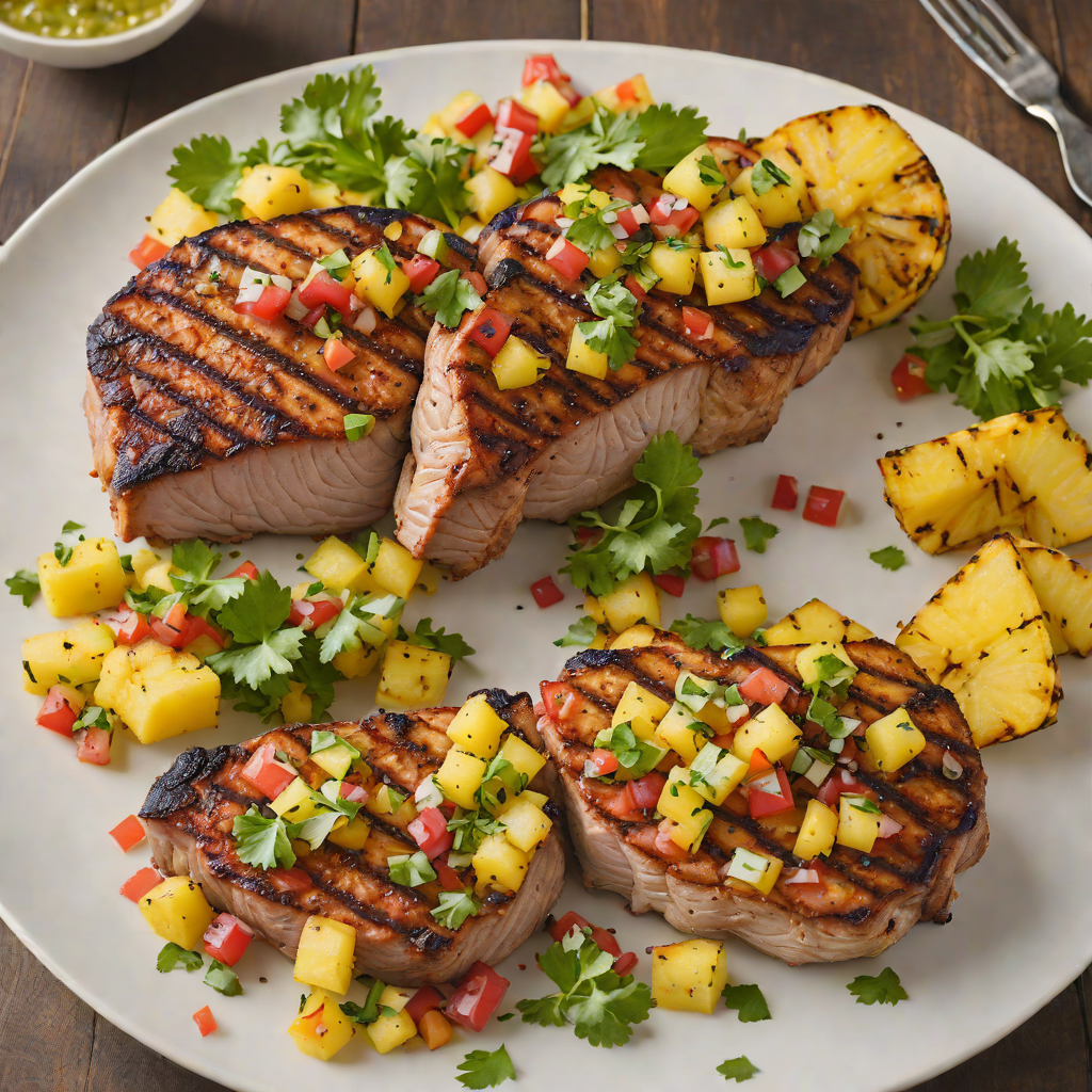 Grilled Regional Spice-Rubbed Pork Chops with Charred Pineapple Salsa