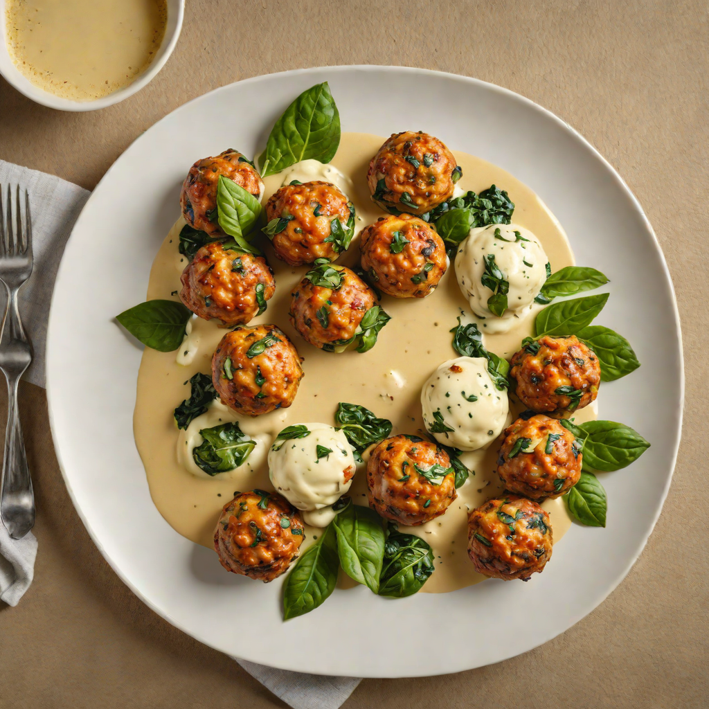Cheese-Stuffed Pork Meatballs with Spinach and Cream Sauce