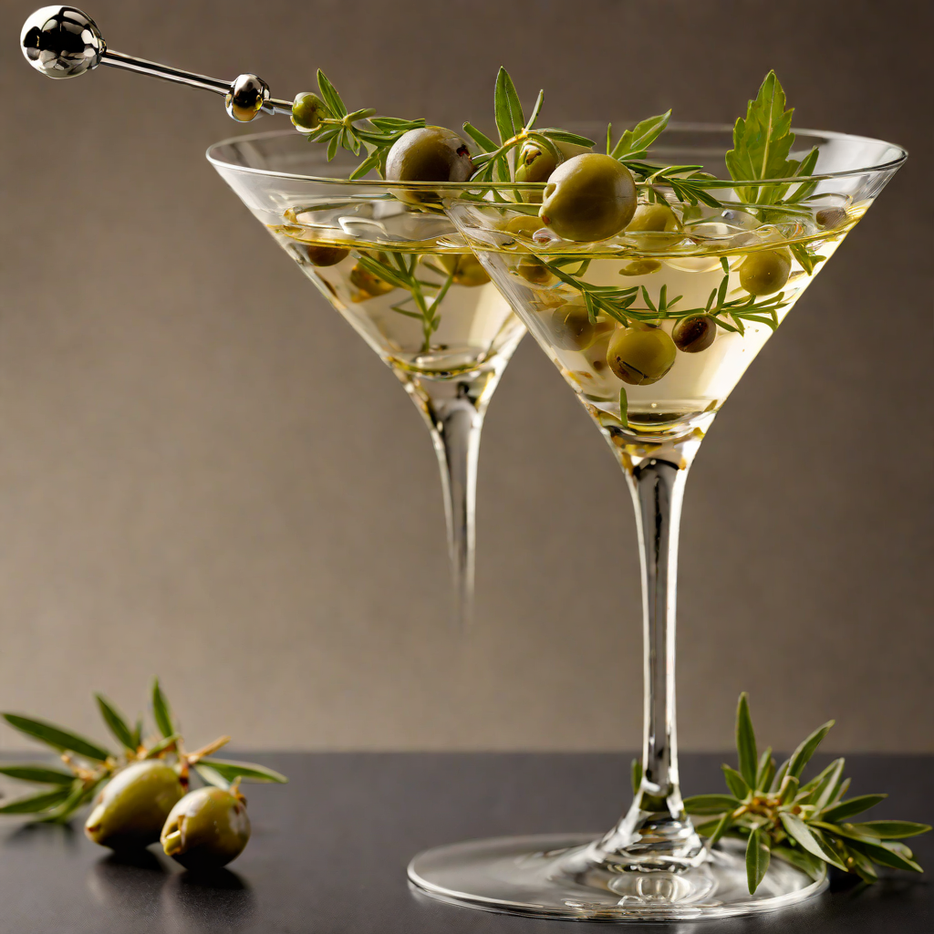 Olive-Brined Vodka Martini with Herb Garnish