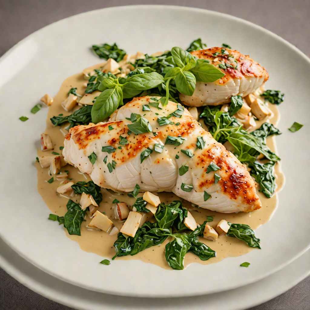 Pan-Seared Chicken with Creamy Spinach and Roasted Garlic Sauce