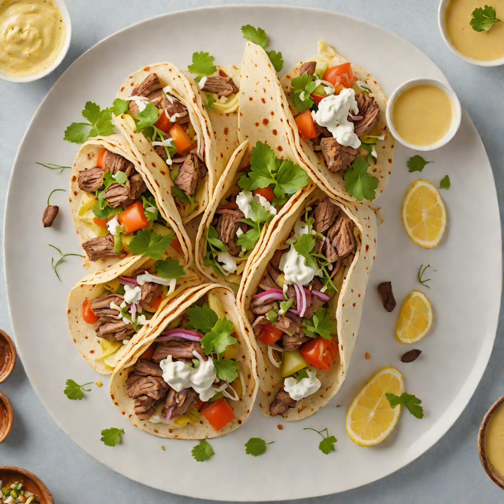 Slow-Roasted Lamb Gyro with Garlic Lemon Sauce