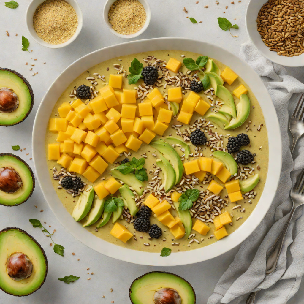 Half-Dose Mango Avocado Smoothie Bowl with Chia Seeds