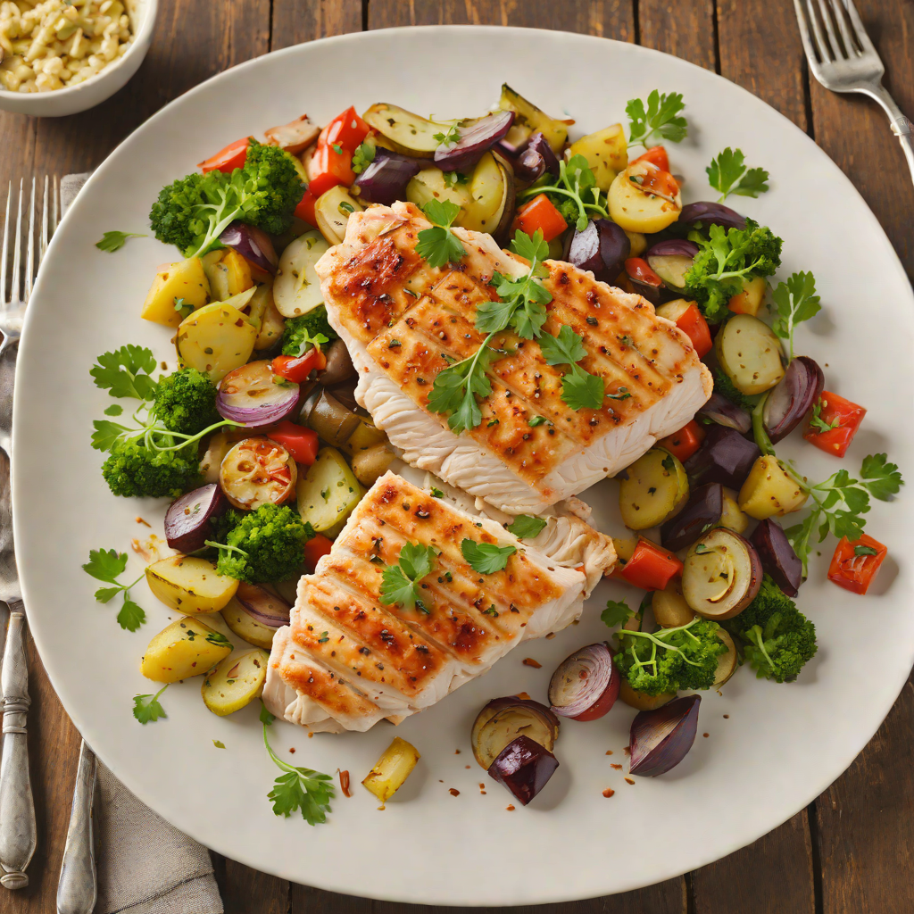Pan-Seared Chicken Breast with Roasted Garlic and Herb Vegetables