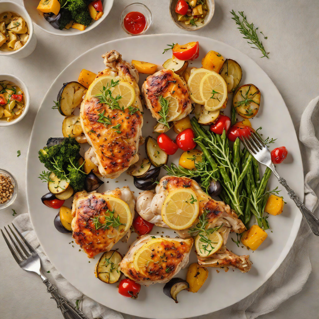 Baked Lemon-Thyme Chicken with Garlic Roasted Vegetables