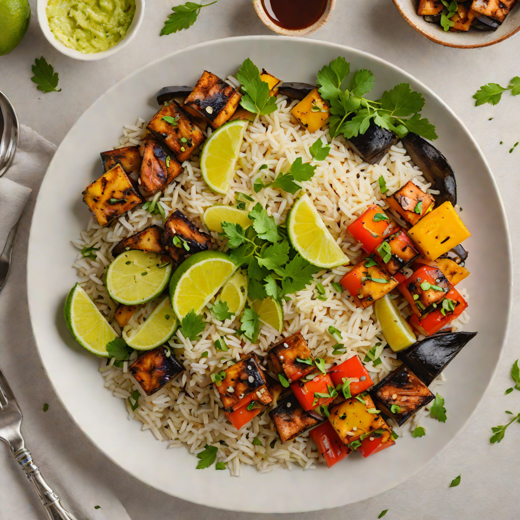 Tiki-Style Coconut Lime Rice Bowl with Grilled Vegetables