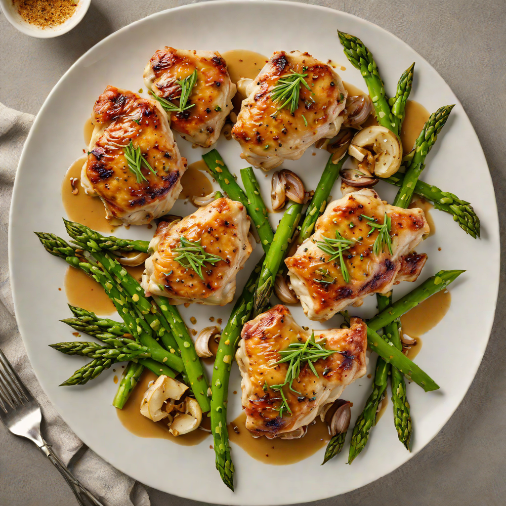 Sautéed Chicken Thighs with Roasted Garlic and Asparagus