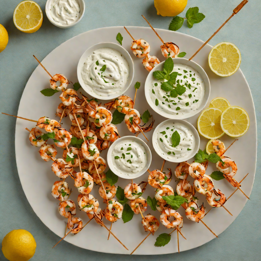 Citrus-Marinated Grilled Shrimp Skewers with Mint Yogurt Dip