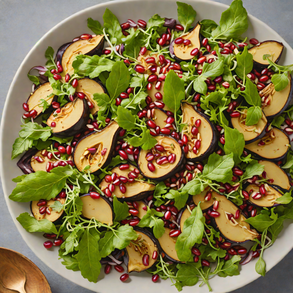 Warm Eggplant and Pomegranate Salad with Tahini Dressing