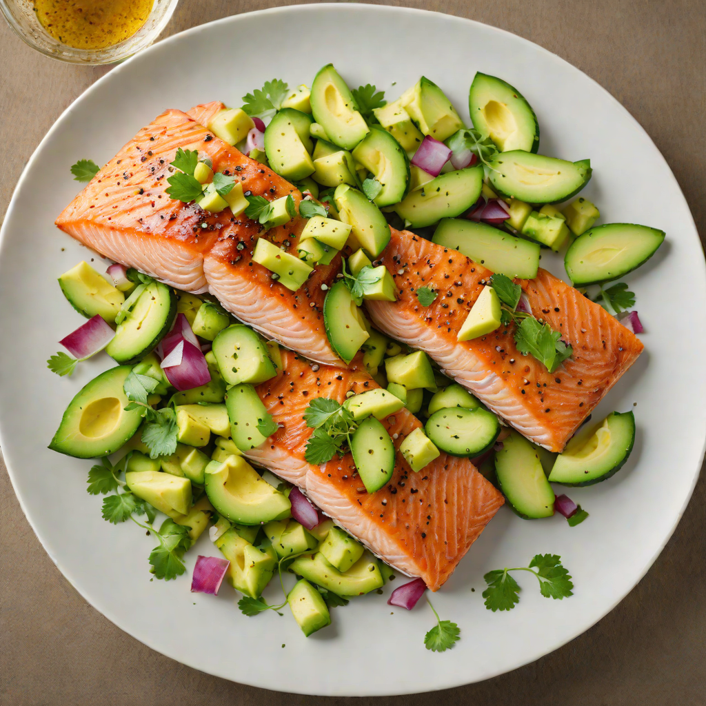 Pan-Roasted Salmon with Avocado-Cucumber Salad