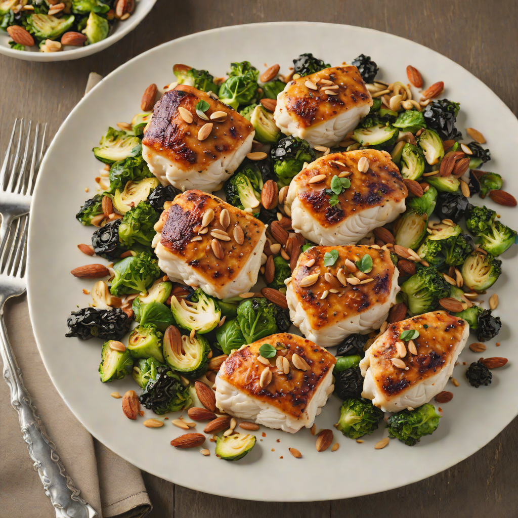 Pan-Seared Chicken Thighs with Roasted Brussels Sprouts and Almonds