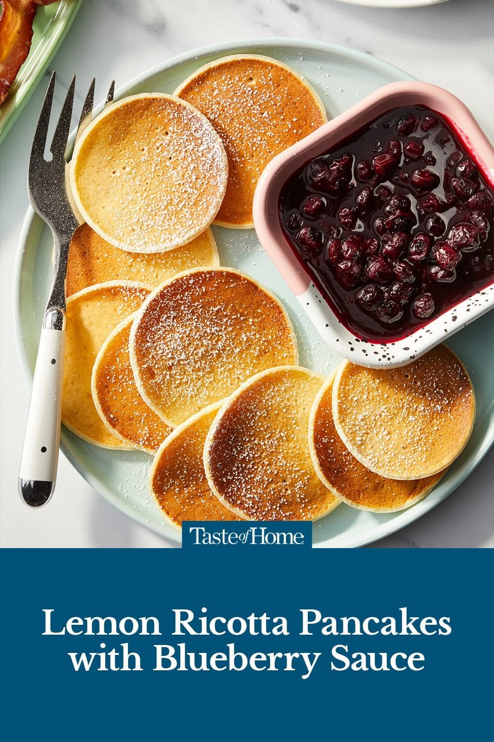 Pan-Fried Lemon Ricotta Pancakes with Blueberry Sauce